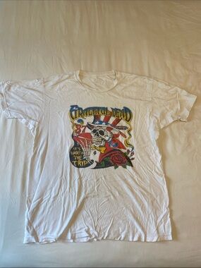 Grateful Dead White Short Sleeve Tee with Multicolor Skull & Rose Graphic